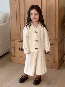 Dazy Kids Infant/Toddler (Girl) Casual Long Sleeve Solid Color Textured Versatile All-Season Sweater Set - White - View 4