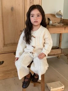 Dazy Kids Infant/Toddler (Girl) Casual Long Sleeve Solid Color Textured Versatile All-Season Sweater Set - White - View 7