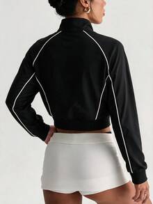 Slayform Dam sweatshirt med halv dragkedja och raglanärm - Svart och Vitt - Visa 2