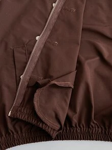 Dewbera Dewbera Vintage Colorblock Striped Frog Button Sport Jacket, Loose Fit Cuffed Sleeve Slouchy Women's Sweatshirt - Coffee Brown - View 7