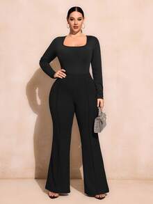 SHEIN SXY Black Knitted Square Neck Thermal Lined Long Sleeve Slim Fit Top, Suitable For Autumn/Winter - Multicolor - View 3