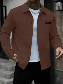 Manfinity Homme Men's Solid Color Casual Outdoor Slim Fit Jacket - Coffee Brown - View 6