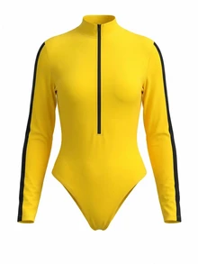 SHEIN ICON 休閒極簡黃黑條紋女款連身衣，適合秋冬穿著 - 彩色 - 查看 6