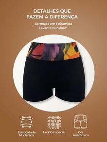 CAJUNI Women's High Waist Tropical Plant Print Fitted Athletic Shorts - Black - View 2