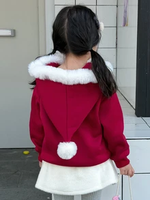 Dazy Kids Young Girl) Christmas Cute Hooded Casual Pullover Sweatshirt Top Autumn/Winter - Burgundy - View 2