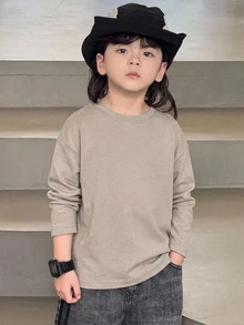 Dazy Kids 小男孩字母印花長袖圓領T恤，適合日常穿著 - 淺灰色 - 查看 5