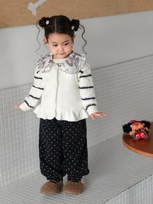 Dazy Kids Infant/Toddler (Girl) Loose Polka Dot Mesh Korean Style All-Over Print Bottoms - Black - View 3
