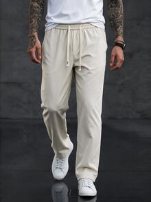 SLATEMANN Men's Solid Color Casual Versatile Daily Wear Long Pants - Beige - View 7
