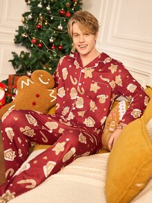 Notgurli Christmas Men's Long Sleeve Top And Pants Casual Daily Loungewear Set - Multicolor - View 1