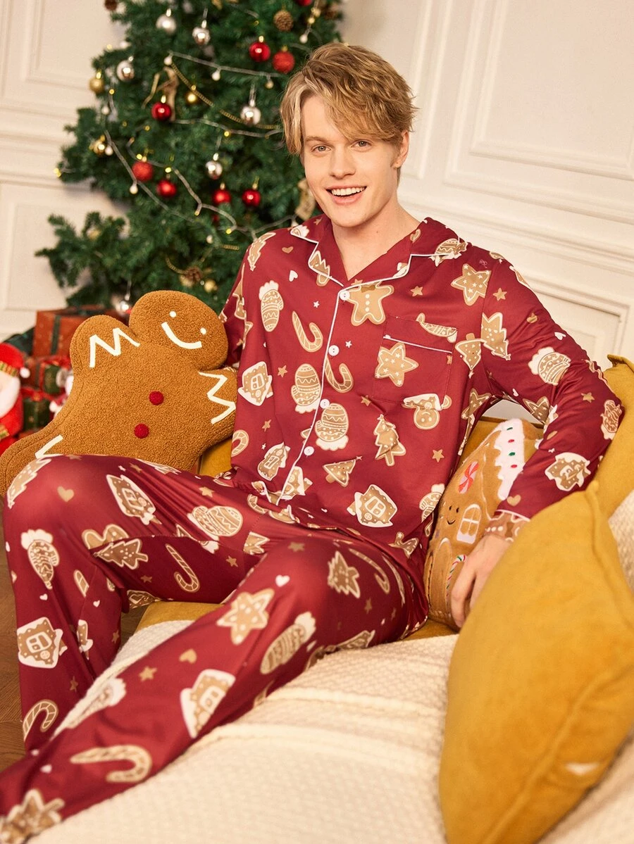 Notgurli Christmas Men's Long Sleeve Top And Pants Casual Daily Loungewear Set - Multicolor - View 1
