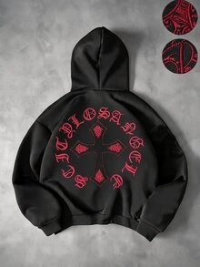 青少年男孩休閒舒適百搭刺繡圖案運動衫 - 黑色 - 查看 6