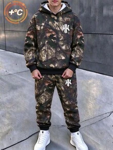 男童秋冬連帽衛衣套裝，休閒街頭風時尚印花圖案，休閒運動風，適合秋冬通勤、上學、日常穿著、度假旅行，舒適百搭 - 彩色 - 查看 2