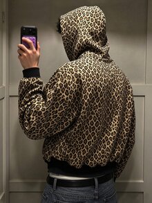 INAWLY Men's Leopard Print Streetwear Long Sleeve Hoodie - Multicolor - View 2