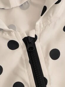 SHEIN 女童復古Y2K可愛系棕色波點連帽外套，秋季服飾，經典底色配滿版印花，寬鬆版型，適合校園與校外穿搭 - 杏色 - 查看 4