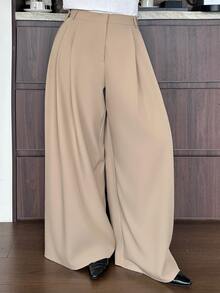 Dazy Plus Plus Size Women's Solid Color Casual Versatile Daily Wear Long Pants - Khaki - View 6