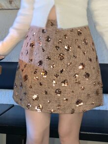 DAZY Women's Sequin Fashion Versatile Daily Wear Skirt - Khaki - View 5