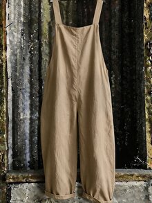 SHEIN Plus Size Simple Casual Versatile Bee Print Overalls Jumpsuit - Khaki - View 2