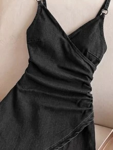 Breezaya 女款街頭風百褶辣妹牛仔洋裝 - 深灰色 - 查看 9