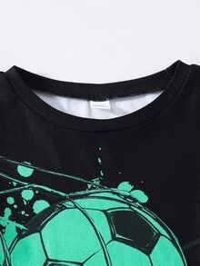 SHEIN 大童男孩字母與足球圖案長袖上衣與長褲休閒日常居家睡衣套裝 - 彩色 - 查看 3
