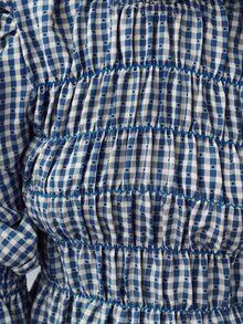 Nöista Plaid, Pleated Long-Sleeved Shirt ,Ruffle, Retro,Pastoral , Youthful,Comfortable Breathable, Essential Wardrobe Staple. Fall Winter, Elegant, - Blue - View 8