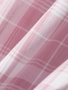 Dazy Kids Young Girl) Plaid Casual Loose Fit Long Sleeve Autumn Outerwear Basic Shirt - Pink - View 3