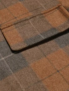 Holdful Holdful Winter Clothes Women's Brown Grey Plaid Wool Blend Coat, Notched Collar, Double Breasted Button - Multicolor - View 11