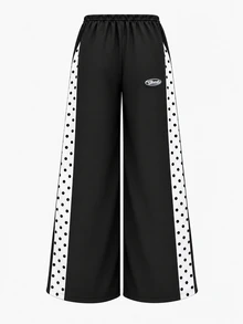 SHEIN Tween Girl Polka Dot Kids Print Colorblock Loose Sweatpants - Black and White - View 5