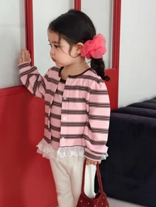 Dazy Kids Infant/Toddler (Girl) Round Neck Striped Korean Style Autumn/Winter Long Sleeve Top - Pink - View 6