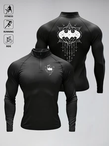 BATMAN X SHEIN Men's Bat Print Casual Daily Travel Sports Jacket - Black - View 1