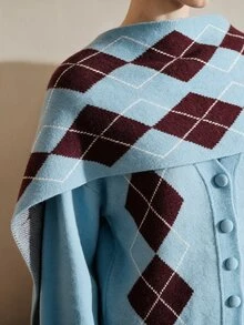 Arave Women's Polar Fleece Fabric Loose Fit Argyle Design Casual Sweater 2 Pieces Set - Multicolor - View 7