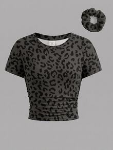 Teen Girl Leopard Print Casual Versatile Daily Short Sleeve T-Shirt - Multicolor - View 2