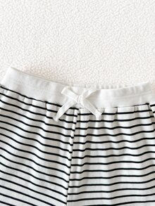 SHEIN 女童春秋針織條紋長袖上衣與長褲套裝，休閒舒適極簡百搭風，適合室內/戶外運動與日常穿著 - 彩色 - 查看 8