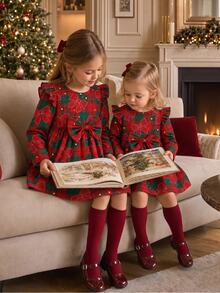 Baby Girl Sweet Bow Cartoon Print Fashion Long Sleeve Dress Suitable For Autumn/Winter - Multicolor - View 3