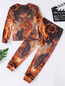 SHEIN 青少年男孩卡通印花上衣與內搭褲家居服套裝 - 彩色 - 查看 2