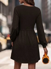 Editum Women's Solid Color Round Neck Long Sleeve Casual Short Dress Fall Winter 2026 - Coffee Brown - View 2