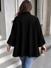 SHEIN Clasi Plus Size Minimalist Elegant Versatile Flared Sleeve Embroidered Overcoat For Women - Black - View 2