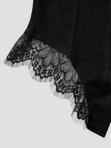 Elenzga Black Long Sleeve Collared Shirt For Women With Lace Trim Waist-Flattering Elegant Style - Black - View 4