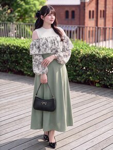 Bijouette Plus Size Autumn Elegant Colorblock Patchwork Floral Print Cold Shoulder Dress,Edition Black And White Patchwork Ink Print Dress French Elegant Ruff - Green - View 8