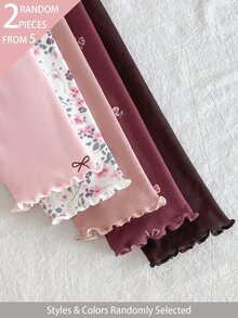 SHEIN 5件隨機發送 2件組 秋冬單面保暖內裡女童幼兒內搭褲 可愛花朵蝴蝶結印花 柔軟舒適保暖內裡長褲 2件套 - 彩色 - 查看 5
