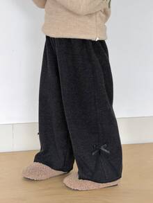 Dazy Kids Celana Panjang Bayi/Balita (Perempuan) Warna Polos Longgar Kasual dengan Tali Pita Serbaguna - Dark Grey - View 6