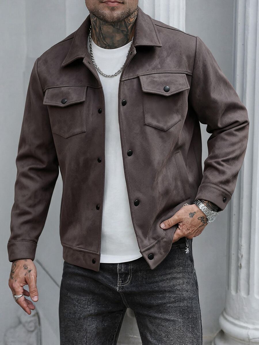 Manfinity Homme Men's Single-Breasted Casual Versatile Everyday Jacket - Brown - View 1