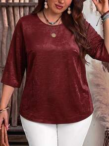 Rosumi Red Plus Size Women's 3/4 Sleeve Blouse Suitable For Holiday Outfits - Red - View 5