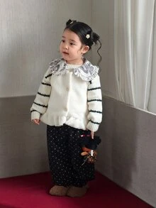 Dazy Kids Infant (Girl) Plush Lapel Floral Sleeveless Vest - Beige - View 6