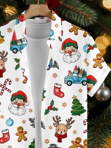 Manfinity Homme Men's Christmas Pattern Print Shirt, Versatile Holiday Wear - Multicolor - View 3