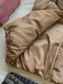 CovetEZ 女款簡約冬季加厚棉墊背心外套 - 卡其色 - 查看 7