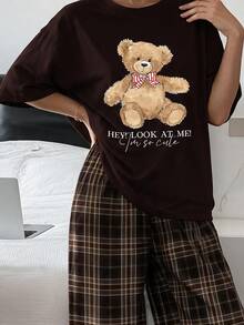 青少年女孩休閒寬鬆極簡圓領上衣與長褲家居服，適合四季穿著 - 彩色 - 查看 3