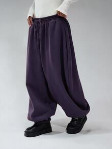 COUREZ Low Rise Baggy Balloon Joggers , Y2K Autumn For Women Wide Leg Sweatpants For Woman Fall For Women - Purple - View 4