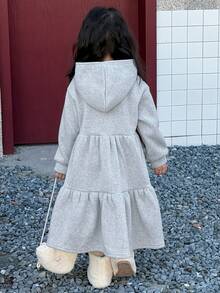 Dazy Kids Young Girl Solid Color Pleated Casual Daily Hooded Dress - Grey - View 2