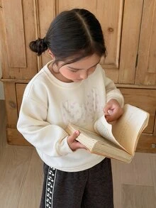 Dazy Kids Infant (Girl) Round Neck Bow Contrast Patchwork Long Sleeve Sweatshirt - Beige - View 5
