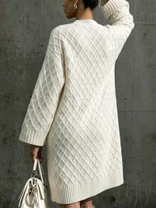Omancia Women's Solid Color Casual Daily Knit Dress - Beige - View 2